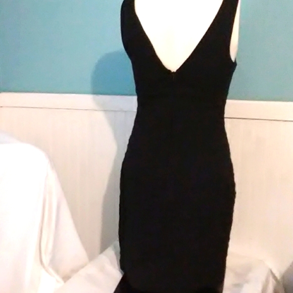 🖤 Fabulous Vintage PinUp Black Low Stitch Cross Panel Cocktail Dress - S - Picture 4 of 12